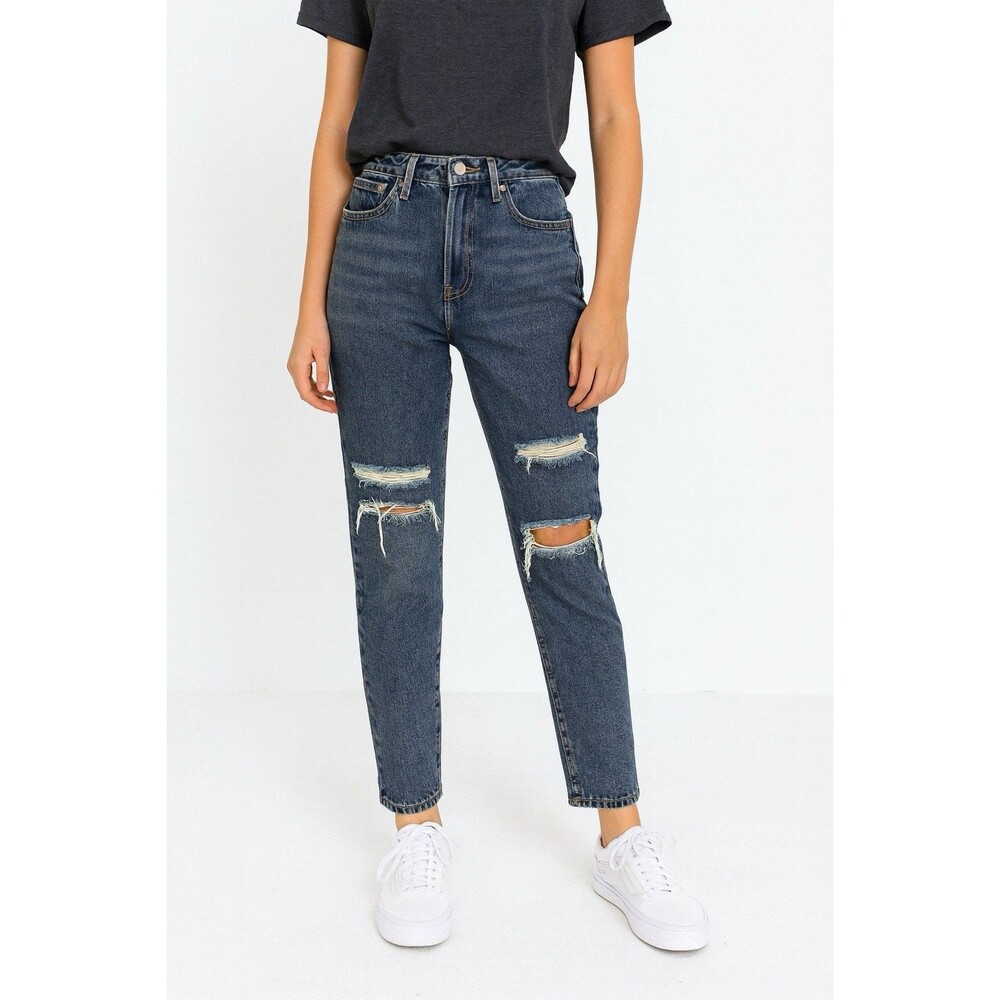 Pacsun High Waist Distressed Mom Jeans Blue Denim Ripped Knee Size 25 Vintage